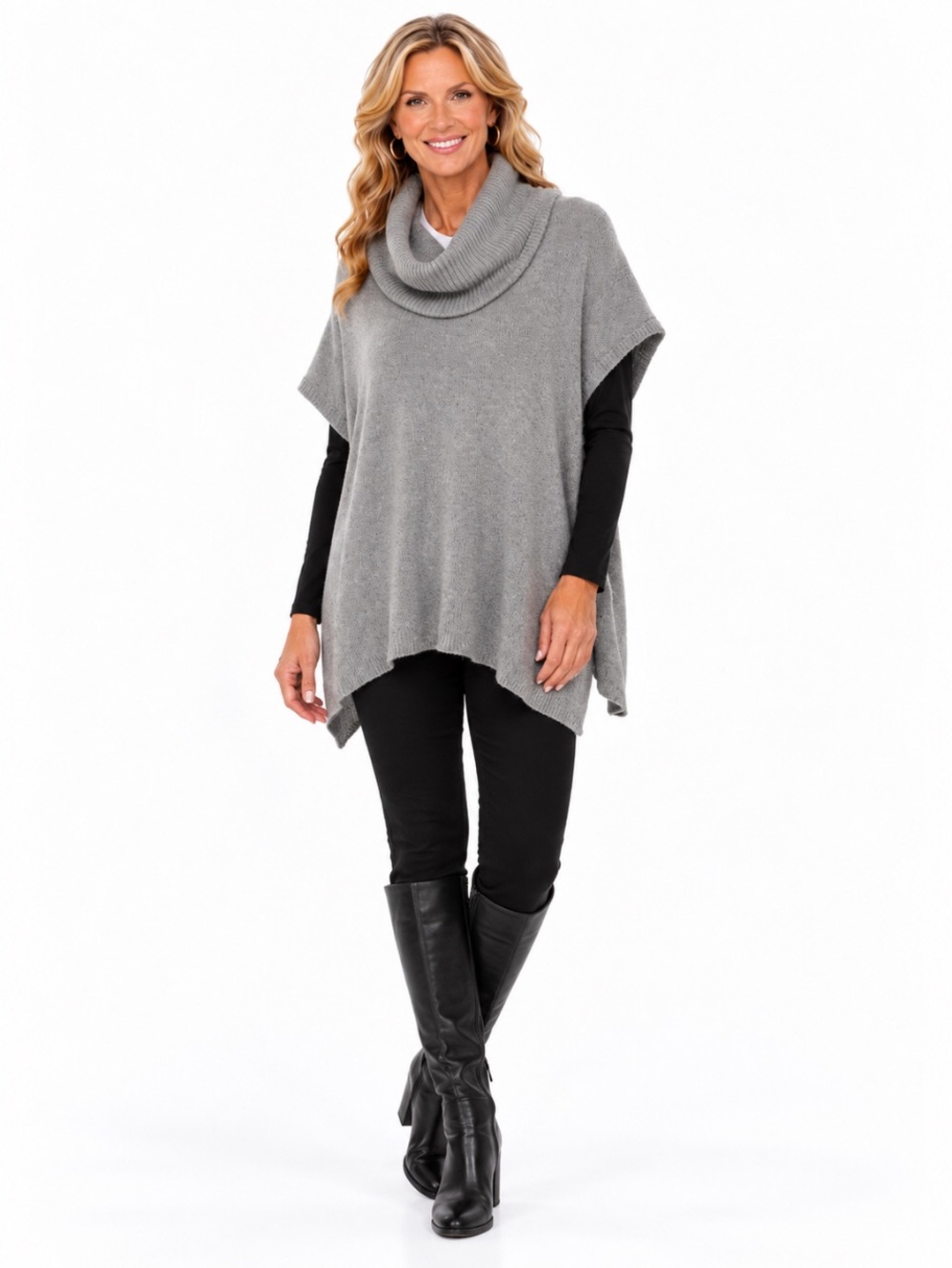 DILLARD’s Soft Cowl Neck Poncho Sweater - Gray Size ALL